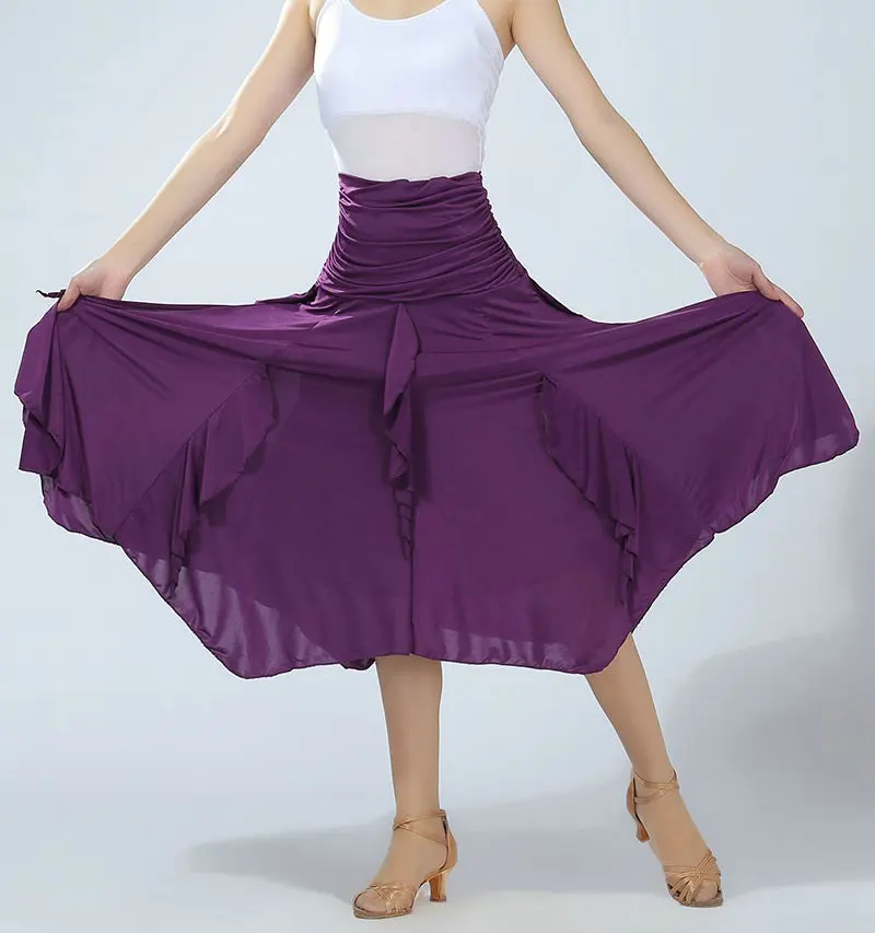 Женская юбка для танца живота для девочек, Длинные качели, современный стандарт, платье для соревнований вальсов, Бальные юбки для латинских танцев, 4 цвета