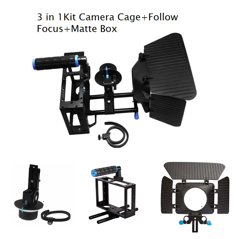 Lightdow 3 In 1 DSLR Rig Kit Matte Box +Follow Focus+DSLR Camera Cage for Cannon Nikon Sony