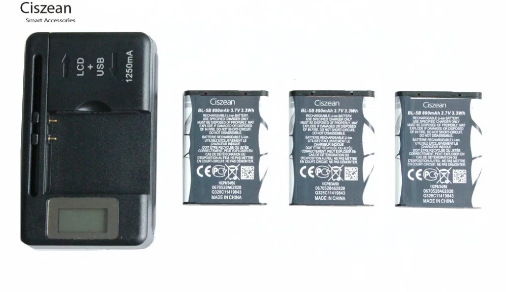 Ciszean 3x890 мАч BL-5B запасная батарея + ЖК-зарядное устройство для Nokia
