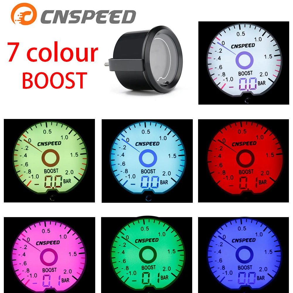 

CNSPEED 2 inch / 52mm LCD Liquid Crystal 7 Color Virtual Pointer Display Turbo Table Bar Unit Black Shell Black Circle YC101421