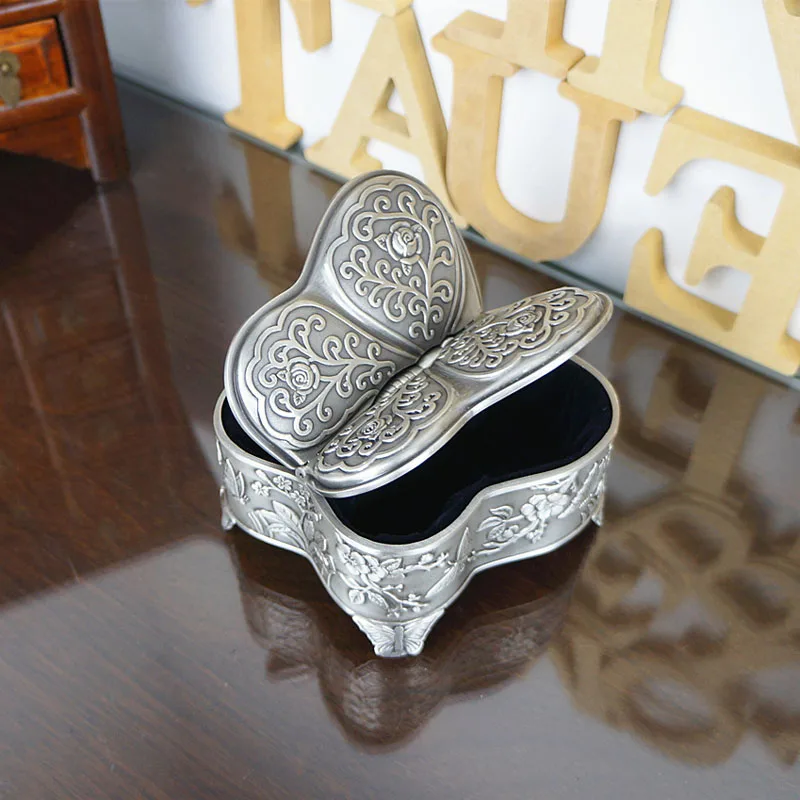 Vintage Silver Metal Jewelry Storage Case Zinc Alloy Butterfly Trinket Box Wedding Ring Holders Table Ornament gift | Дом и сад