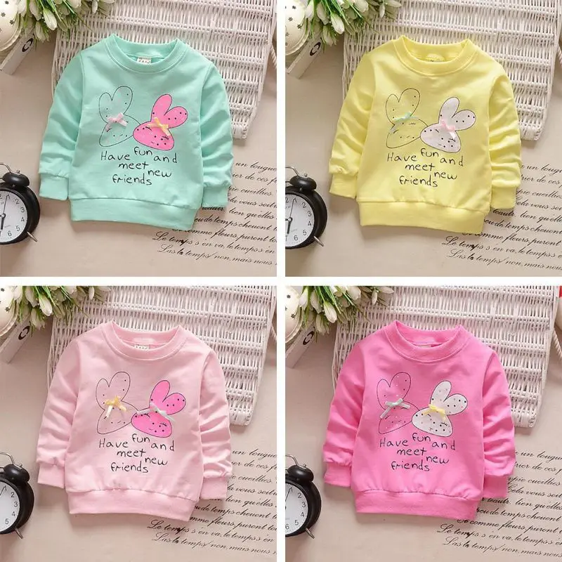 Весенне-Осенние футболки для маленьких девочек хлопковые зимние утолщенные рубашки с длинными рукавами детская одежда с рисунком кролика