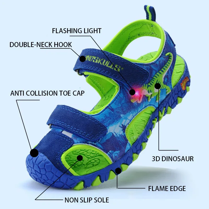 Dinoskulls Boys Sandals Light Up Led Summer Kids Shoes 3D Dinosaur Leather Children Beach Sandals 2019 Anti-Slip Glowing Shoes Dinoskulls Boys Sandals Light Up Led Summer Kids Shoes 3D Dinosaur Leather Children Beach Sandals 2019 Anti-Slip Glowing Shoes