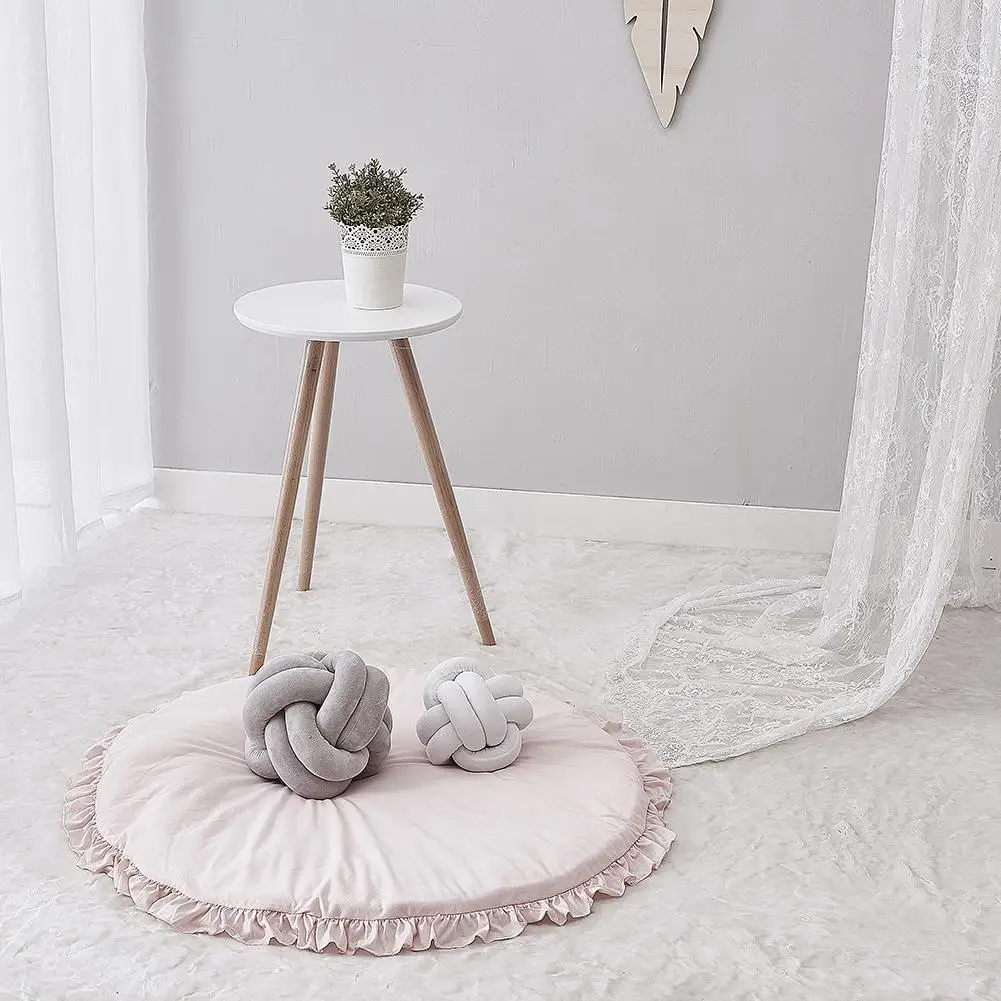 Solid Color Ruffle Rim Round Crawling Mat Rug Baby Playing Floor Sleeping Rug Cushion Pad Decor