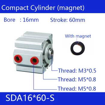

SDA16*60-S 16mm Bore 60mm Stroke Compact Air Cylinders SDA16X60-S Dual Action Air Pneumatic Cylinder magnet pneumatic cylinder