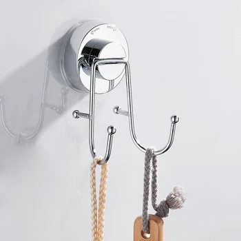

Double Hook Strong Vacuum Suction Cup Hanger Silver Bathroom Accessories