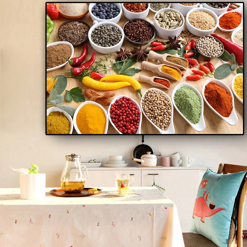 Зерновая ложка для специй, перцев, кухня, холст, живопись, Куадрос, плакаты и принты, ресторан, настенная художественная еда, картины для гостиной