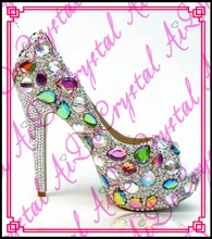 Aidocrystal handmade colorful diamond barbie fish mouth woman high heel platform High quality women pumps ladies shoes