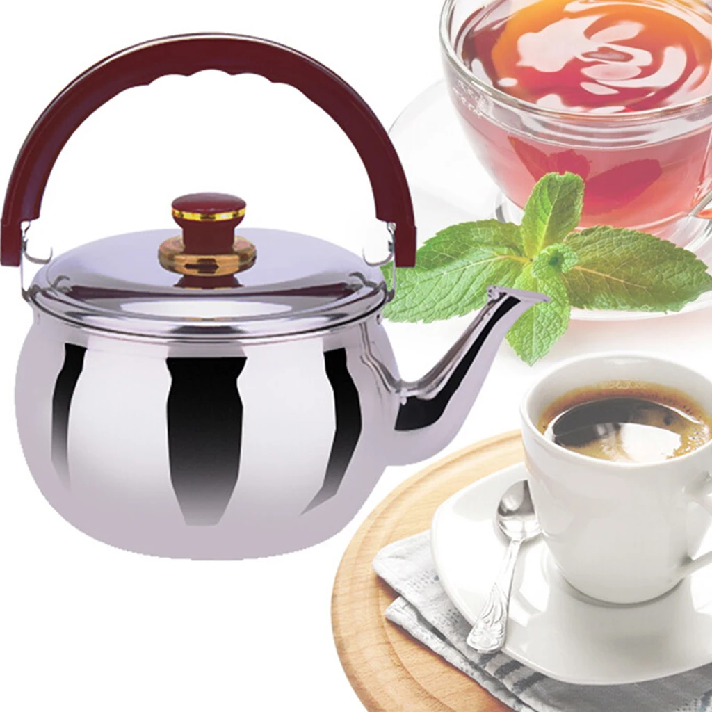 Outdoor Camping Stainless Steel Whistling Kettle Kitchen Tea Pot Silver 4.7L