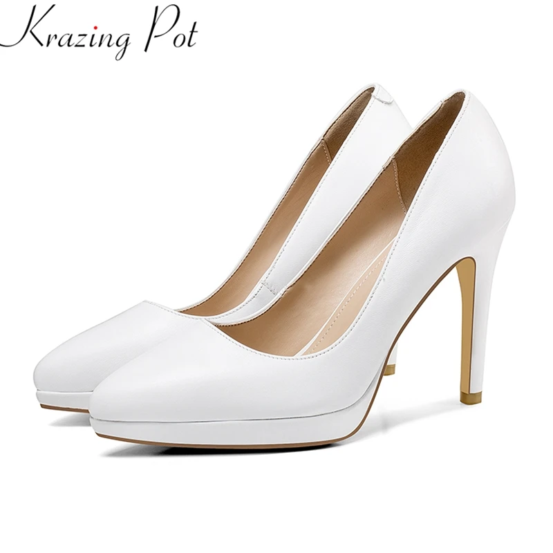 

2019 superstar cow leather super high office lady shallow platform nightclub shoes spring wedding pointed toe women pumps L05