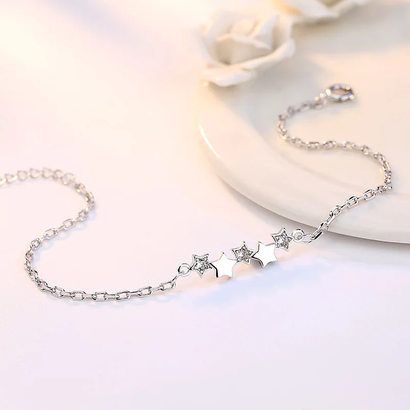 Модный CZ кристалл звезда талисманы браслет для женщин Серебряный цвет вечерние браслеты корейские ювелирные изделия подарок на день Святого Валентина