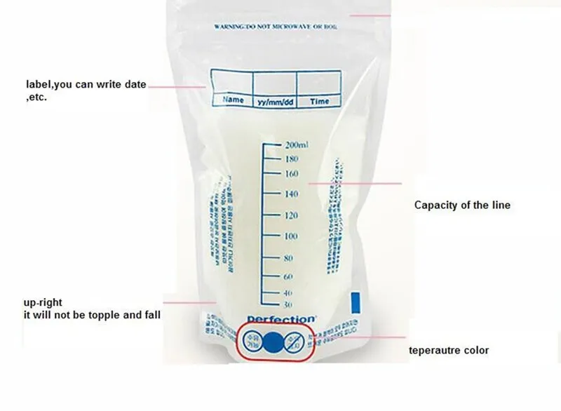 10 шт или 30 шт, 200 мл, для новорожденных, для хранения грудного молока, Морозильная сумка, PBA, бесплатный сейф с коробкой, T0138B