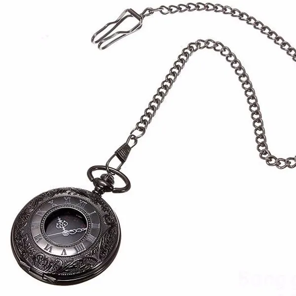 Новое поступление стимпанк черные римские цифры полые кварцевые карманные часы Элегантный Для мужчин Для женщин кулон подарок Relogio де Bolso