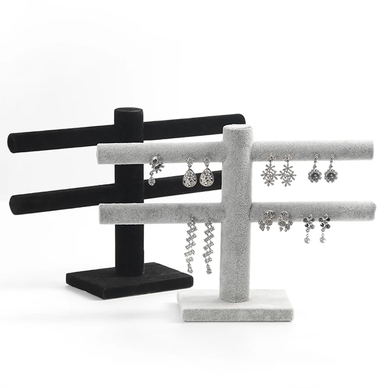 Velvet Earring Holder Stand Rack Ice and Black 2 Tier T bar Stud