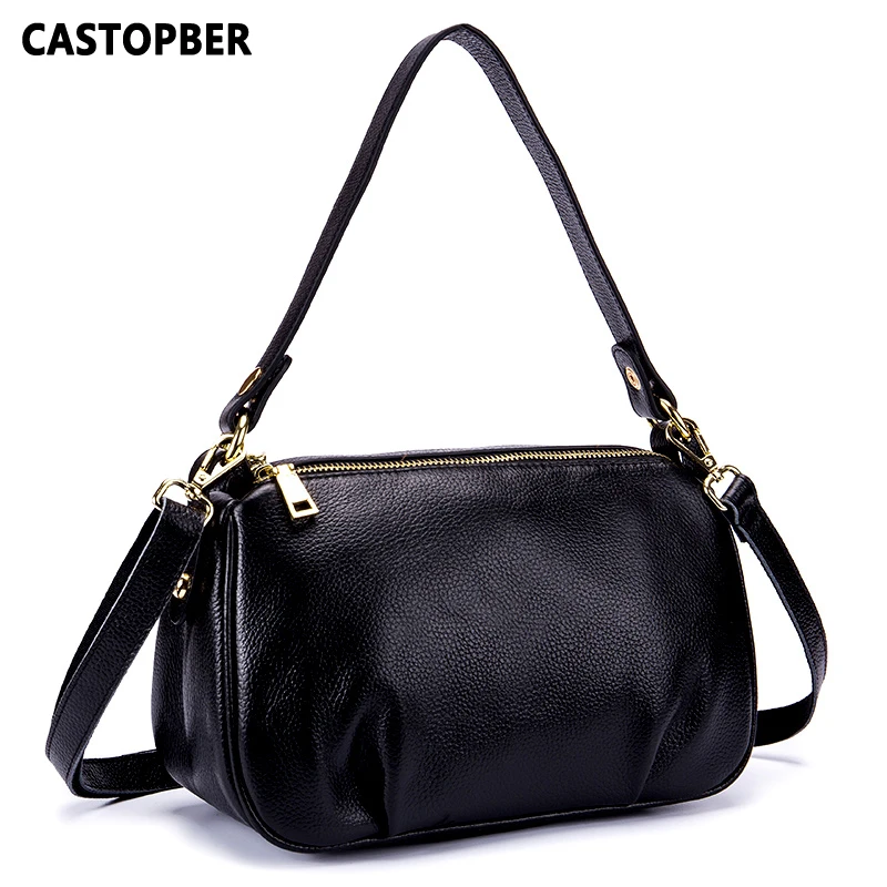 

Ladies Handbags Women Fashion Bags 2018 Mid-Age Women's Cow Genuine Leather Double Zipper Shoulder Crossbody Bag Famous Brand