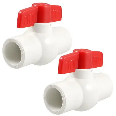 

0.984" x 0.984" Slip Ends Two Way Ports PVC Ball Valve White Red 2 PCS