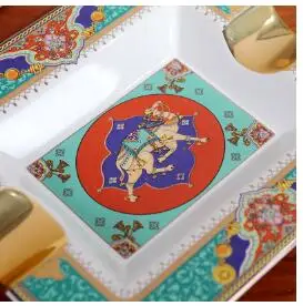 New Arrival. Nice Elegant blue Sailing Pattern bone Ceramic Luxury Cigar Ashtray Holder 2 Cigars 6