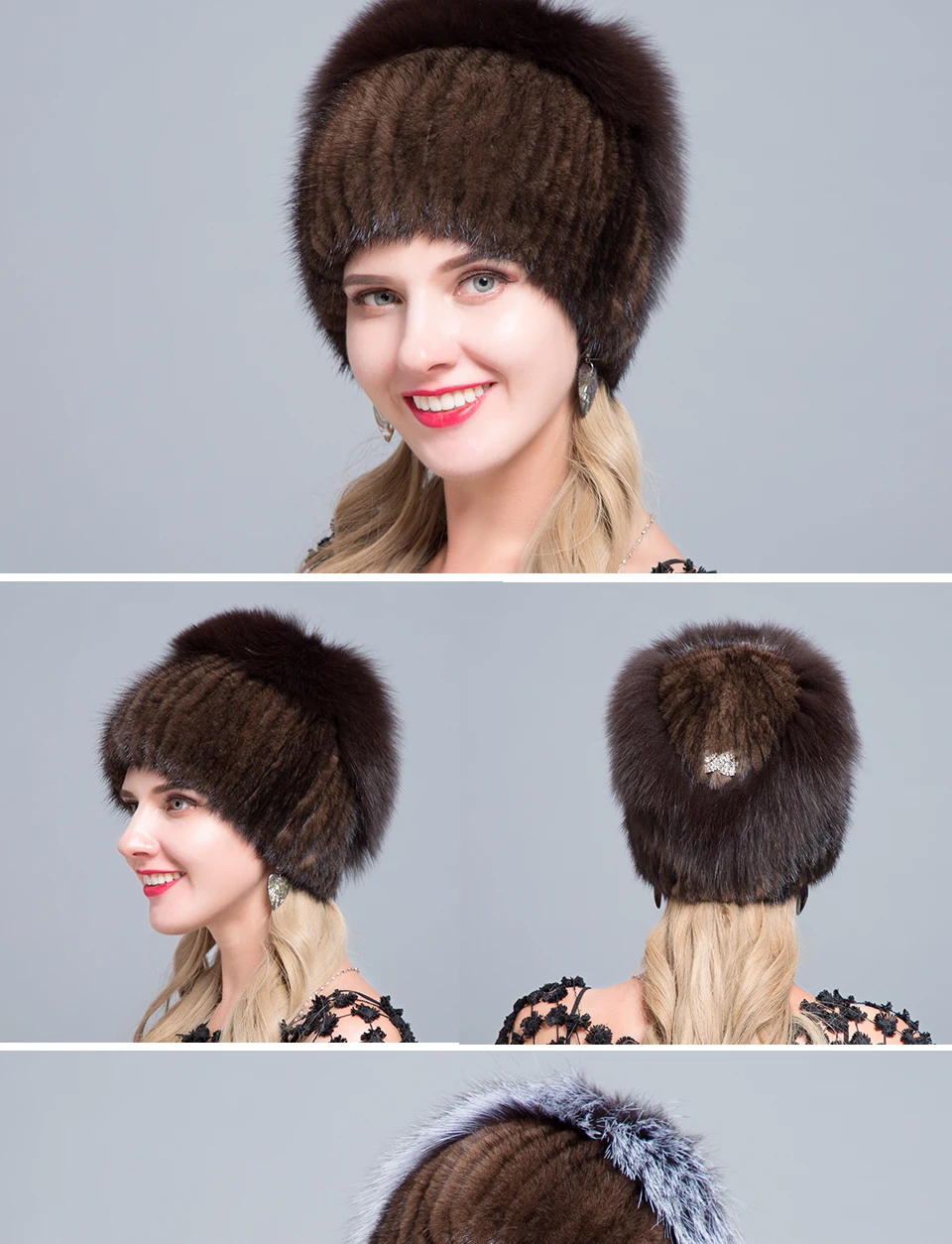 JINBAOSEN, горячая Распродажа, русская меховая шапка, выдра с лисой, комбинированная с мехом, модная шапка, вязаная шерстяная подкладка, зимняя женская меховая Лыжная шапка