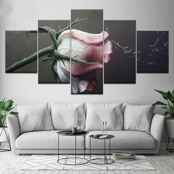 

Flower Printed Pictures Decoration Modern Living Room Wall 5 Pieces Pink Roses Flowers Paintings Canvas Art Home Decoration
