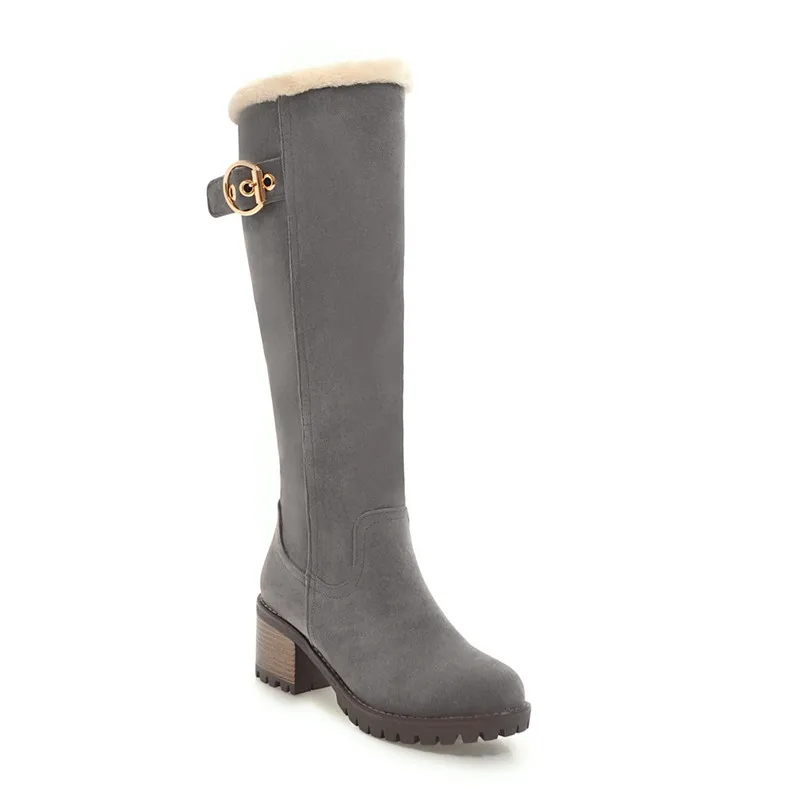 MORAZORA/ г.; большой размер 43; сапоги до колена; женские теплые зимние сапоги на молнии с круглым носком; женская зимняя обувь черного цвета на квадратном каблуке - Цвет: Серый