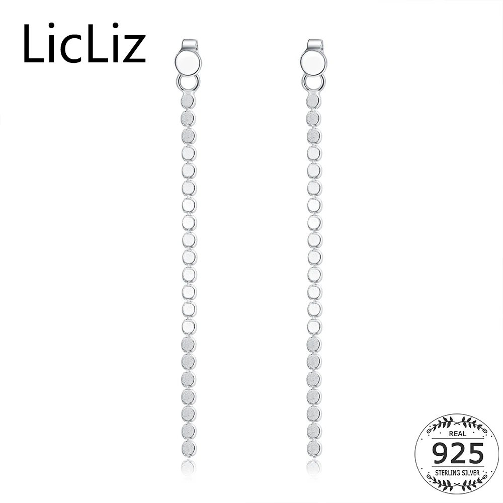 Женские серебряные висячие серьги LicLiz 925 пробы длинная цепочка с бусинами