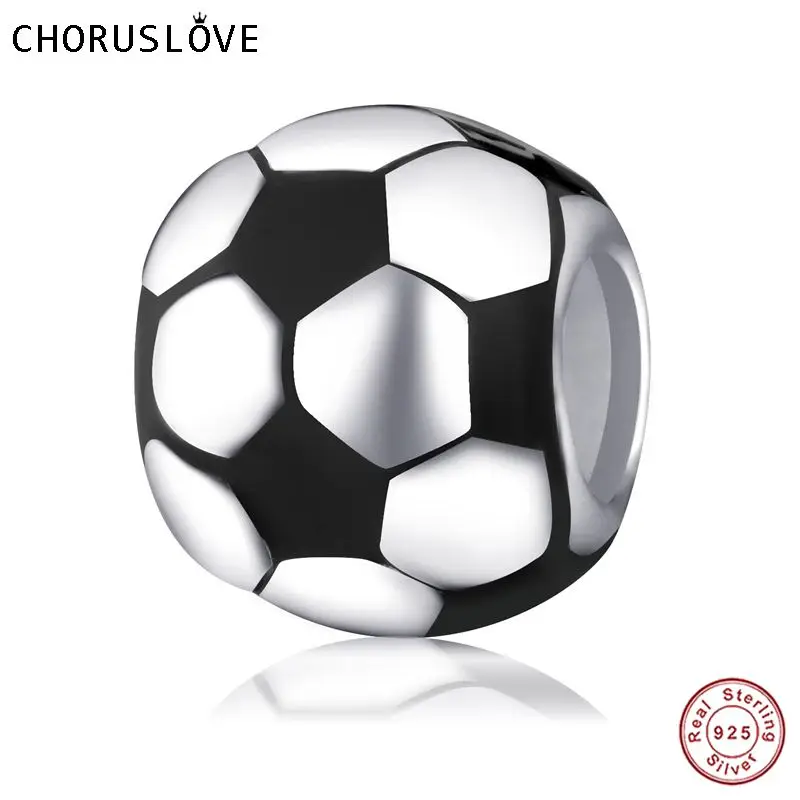 Choruslove Sport Series Charm 925 Sterling Silver Enamel Football Beads fit for Pandora