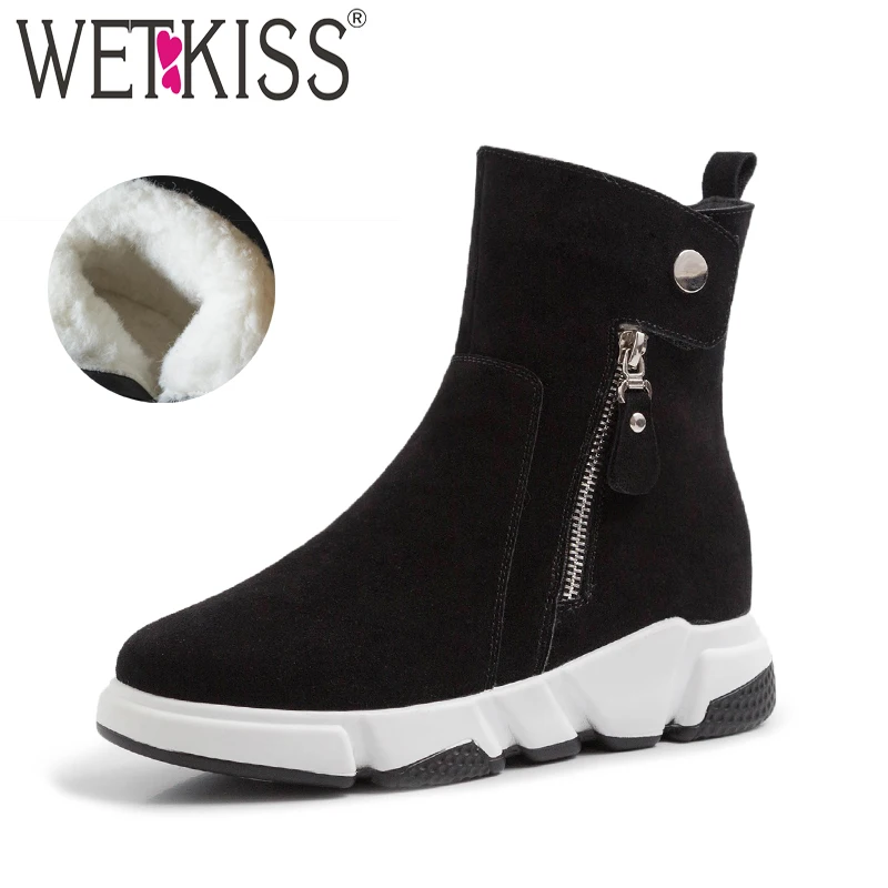 

WETKIS Cow Suede Women Ankle Boots Round Toe Zip Footwear Wool Female Fur Snow Boots Casual Platform Shoes Woman Winter New