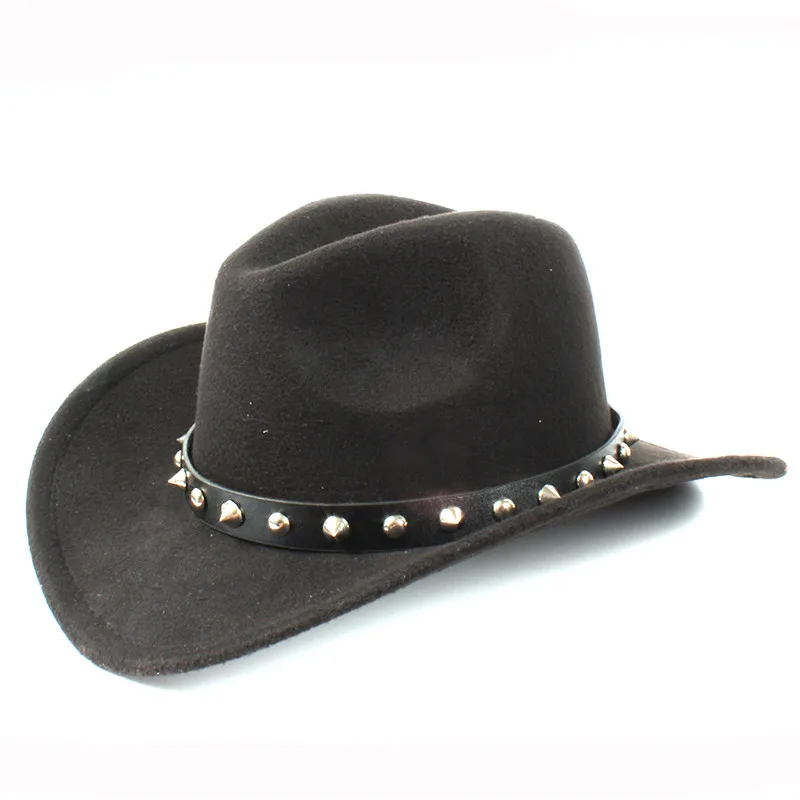 Новая шерстяная женская мужская Ковбойская шляпа для зимы осени джентльмена леди Джаз ковбойская панк заклепки Клош шляпы сомбреро - Цвет: Black