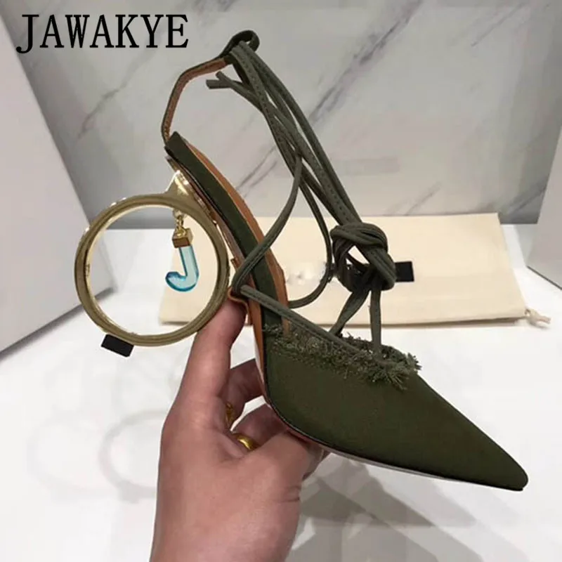Босоножки женские из натуральной кожи на необычном металлическом каблуке с