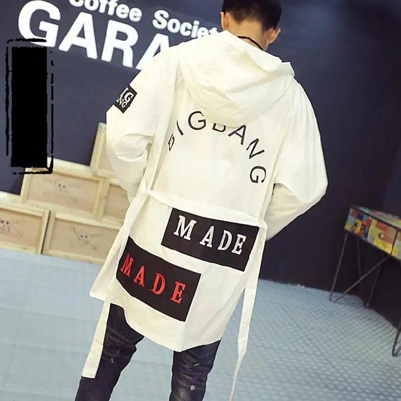 

2017 New Korean Mens Jackets And Coats Spring & Autumn Thin Letters Print Hooded Overcoats For Man & Women Long Nightclub Jacket