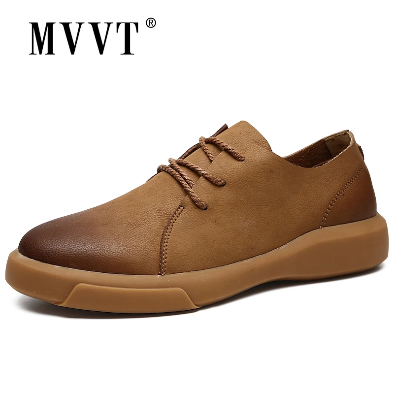 MVVT Comfortable Genuine Leather Men Shoes Quality Lace Up Casual leather Loafers Soft Flats Hot Sale Moccasins | Обувь