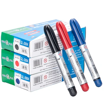 

10 Pcs/Box Economical Oil-Based-Ink Round-Tipped Refilling Permanent Marker Pen for School Stationery & Office Supply