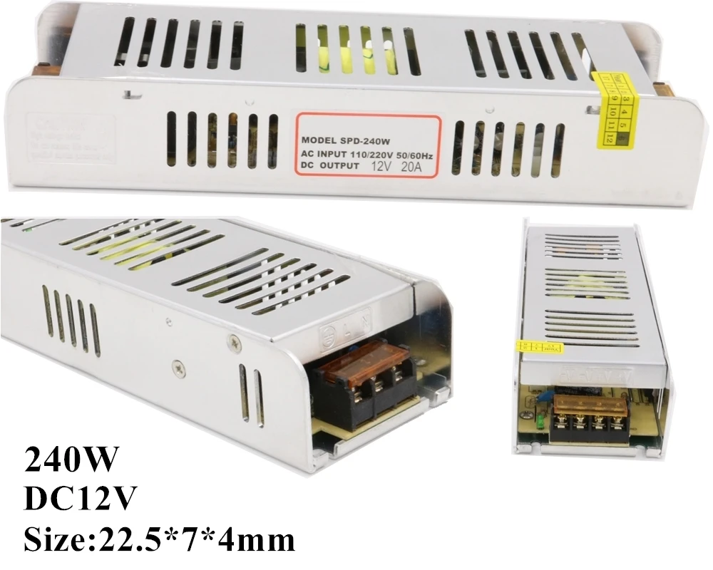 Светодиодный блок питания ac220в к DC12V светодиодный адаптер тонкий трансформатор освещения 60 Вт 120 Вт 200 Вт 240 Вт 360 Вт