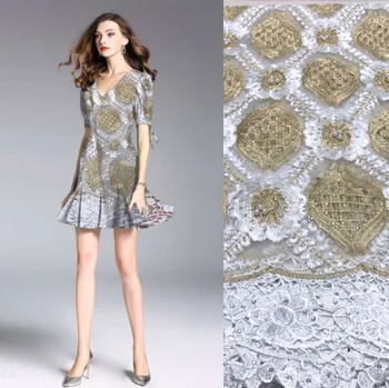 

2019 Latest Nigeria Lace Gold Line Voile French Lace High Quality African Tulle Lace Fabric With Stones And Beads White Grey