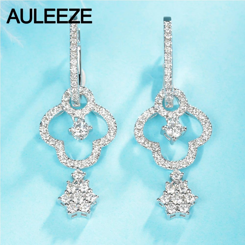 US $668.00 AULEEZE Flower Dual Purpose 14K White Gold Moissanite Drop Earrings 109ctw Moissanite Long Earrings Wedding Party Jewelry