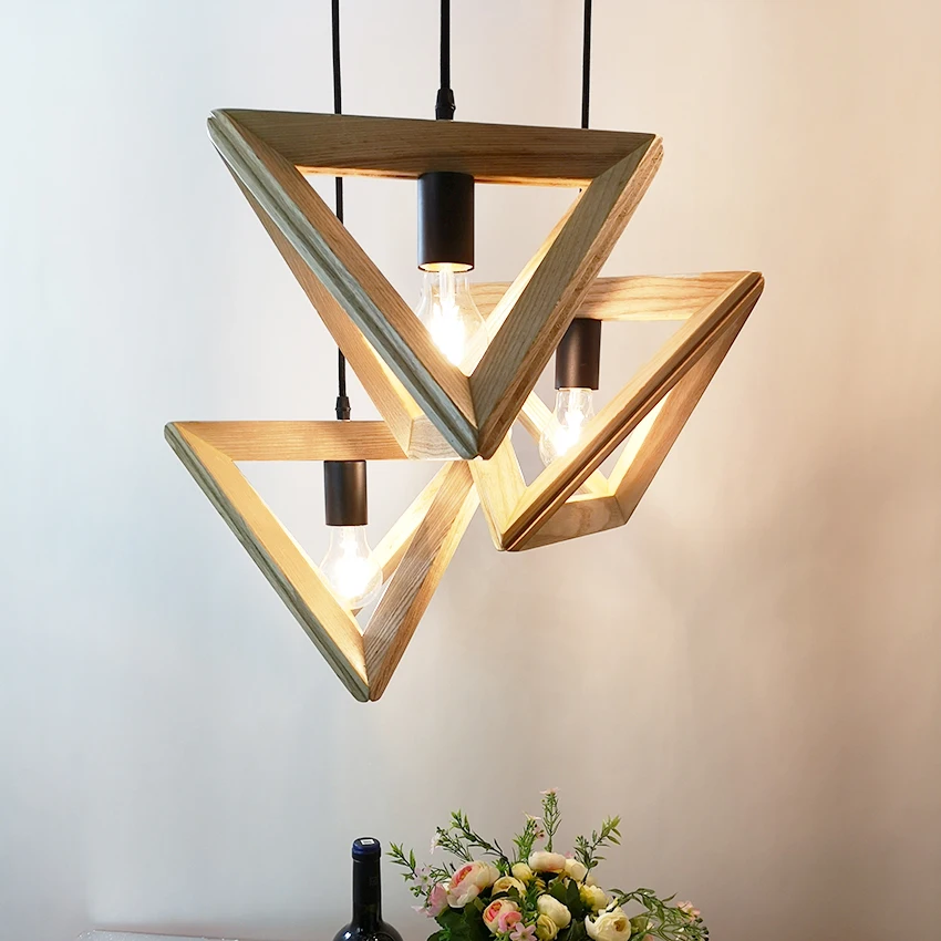 Luces colgantes de madera triangulares modernas, accesorio iluminación con geométrica para restaurante, cafetería y comedor, 32 y de diámetro|lamp light theatre|light therapy light sensor - AliExpress