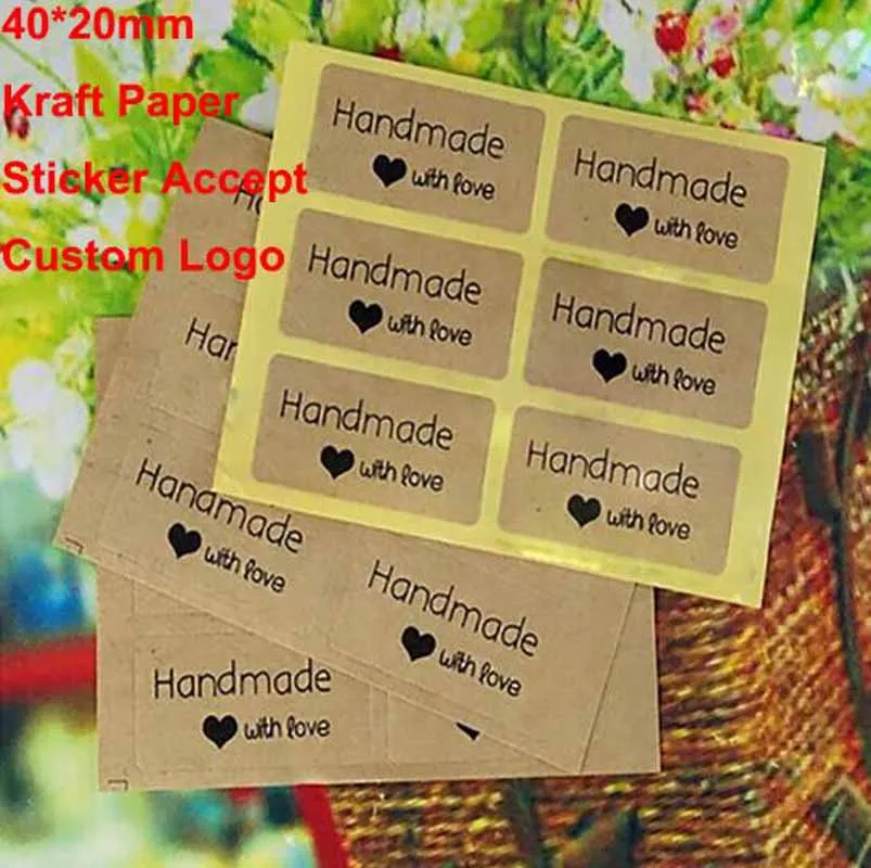 

Vintage Handmade Sticker 200pcs/lot 40*20mm Kraft Label seal Sticker DIY Hand Made For Gift Cake Baking Sealing Sticke