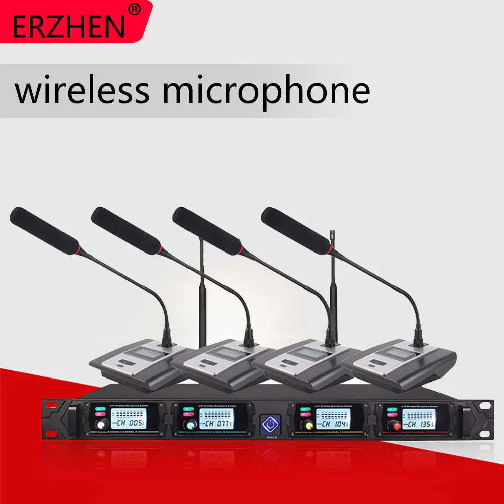 نظام ميكروفون مهني 8000GT UHF قناة المهنية ميكروفون ديناميكي 4 مكبر صوت للمؤتمرات معقوفة ميكروفون