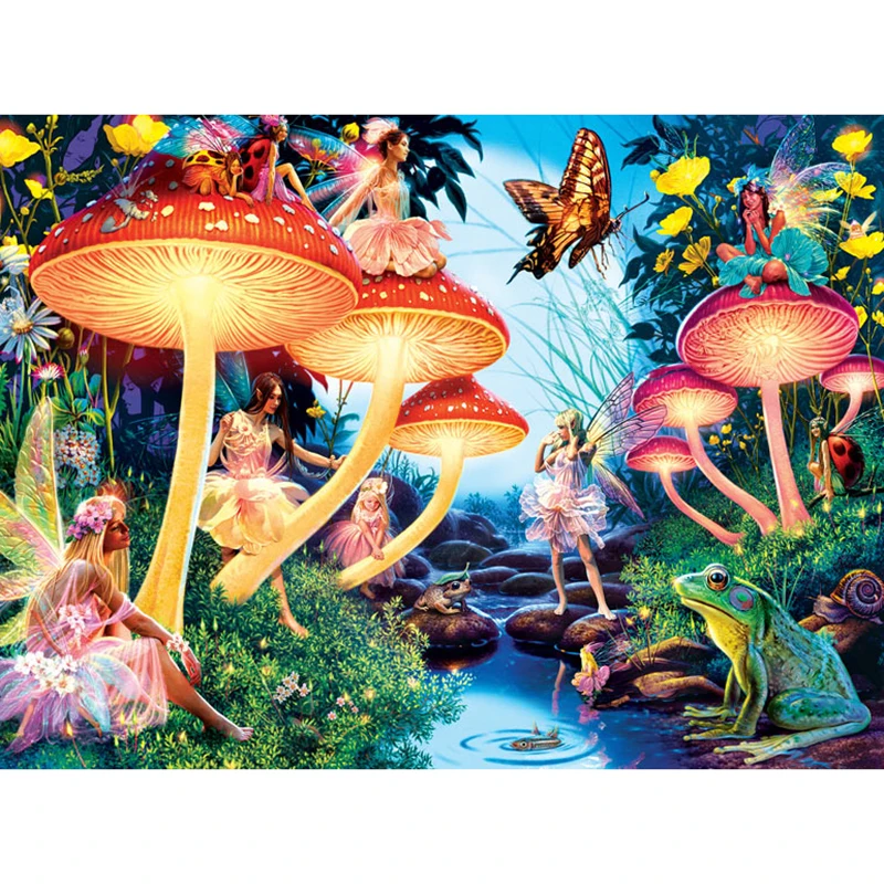 5D DIY Diamond Painting "Mushrooms, Butterfly, Fairies, Frogs, Creek