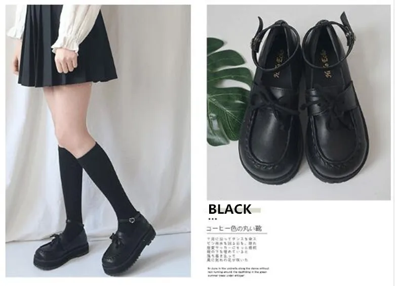 Школьная обувь в японском стиле Харадзюку; милая обувь на низком каблуке с круглым носком в студенческом стиле; обувь Лолиты на плоской платформе