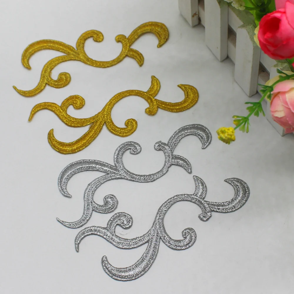 

YACKALASI Gold Flower Appliqued Mirror Pair Patches 5 Pairs Cosplay Costume Lace Trims Embroidered Gold and Silver 10.5cm*4cm