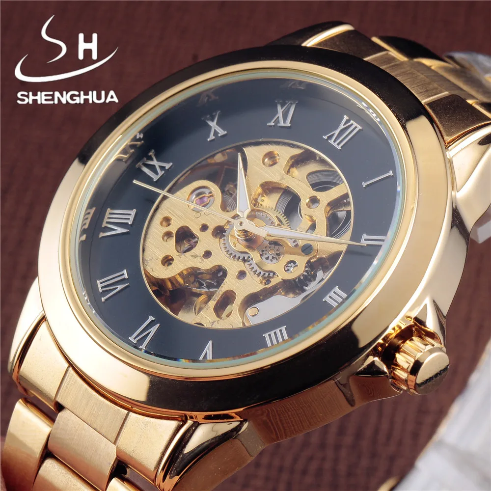 

ShenHua Golden Skeleton Automatic Mechanical Watch Men Waterproof Shockproof Clock Mechanical Watches Stainless Steel Wristwatch