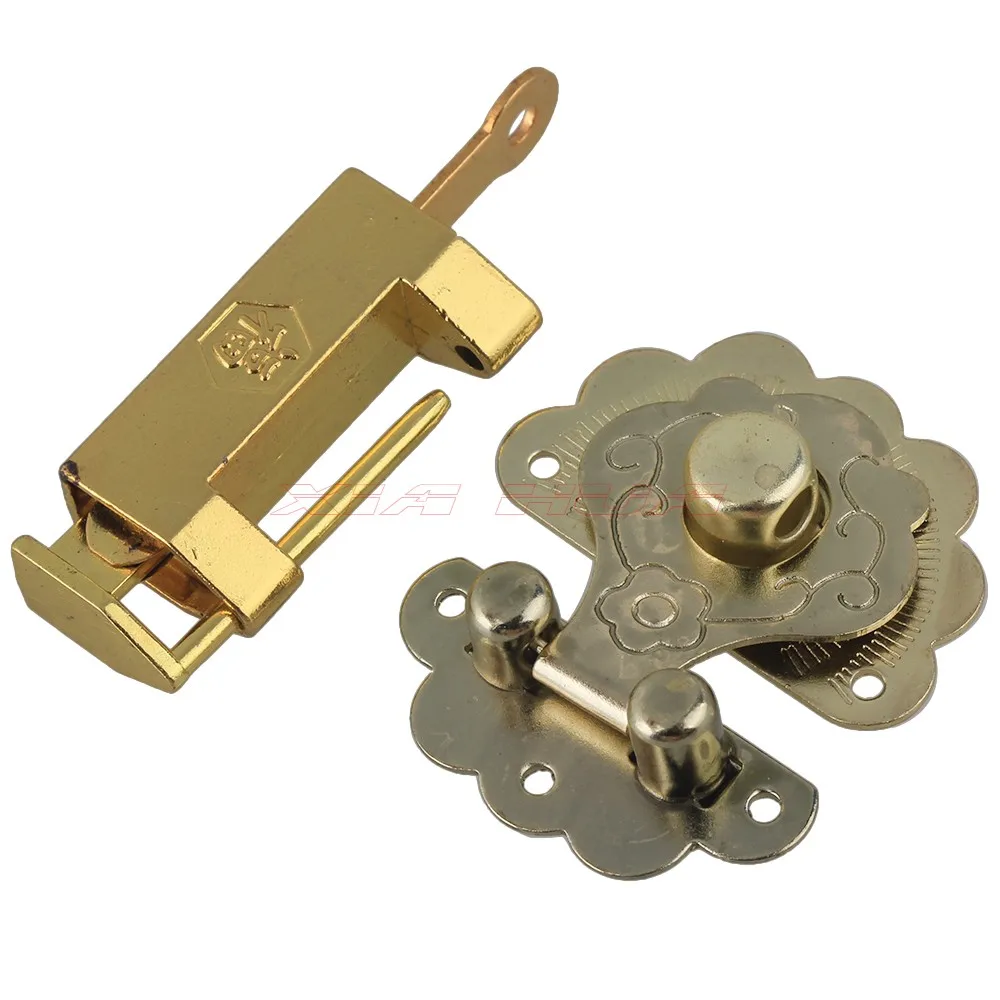 

1set Lock Gold buckle+Golden Locks Vintage Antique Chinese Old Style / Retro lock for Wood Suitcase Drawer Cabinet