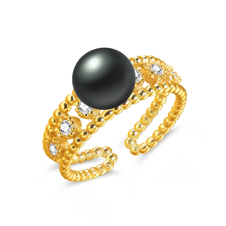black pearl Твердые серебряные кольца для женщин Мода 5A натуральный пресноводный жемчуг ювелирные изделия Элегантные 925 стерлингового серебра Вечерние кольца Lindo - Цвет камня: black pearl