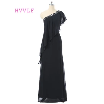 

Black Evening Dresses Sheath One-shoulder Floor Length Chiffon Beaded Women Long Evening Gown Prom Dresses Robe De Soiree