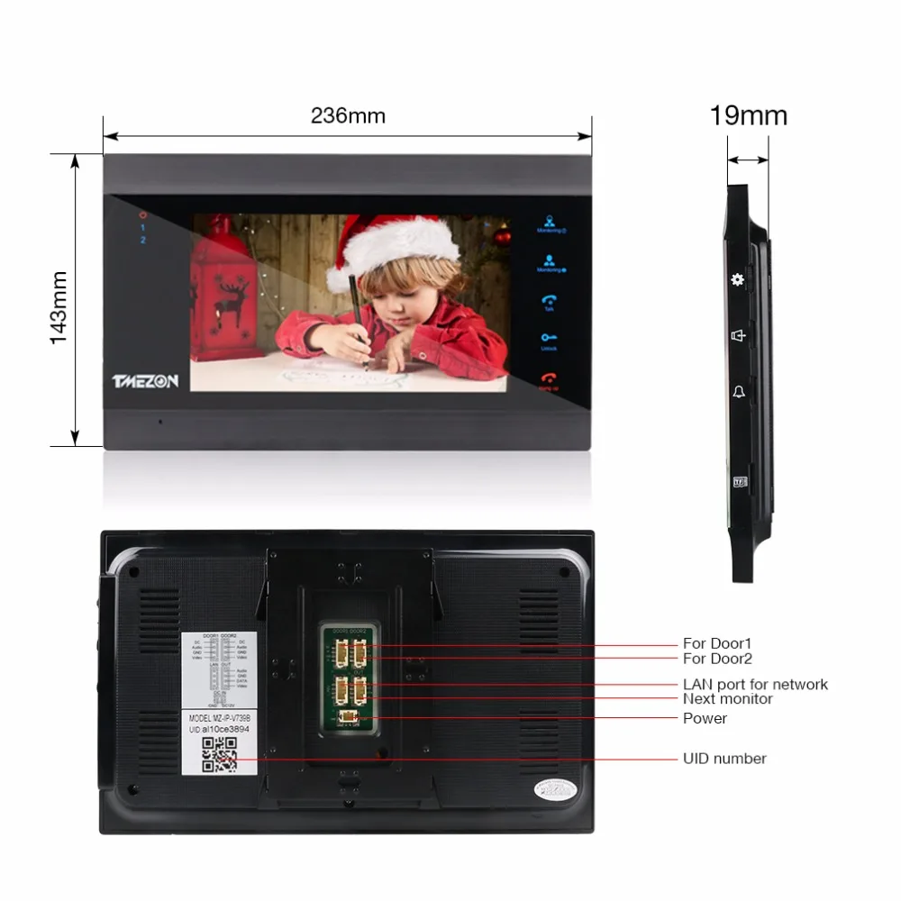  TMEZON 7 Inch Wireless WiFi Smart IP Video Door Phone Intercom System with 1x1200TVL Wired Doorbell - 32790879133