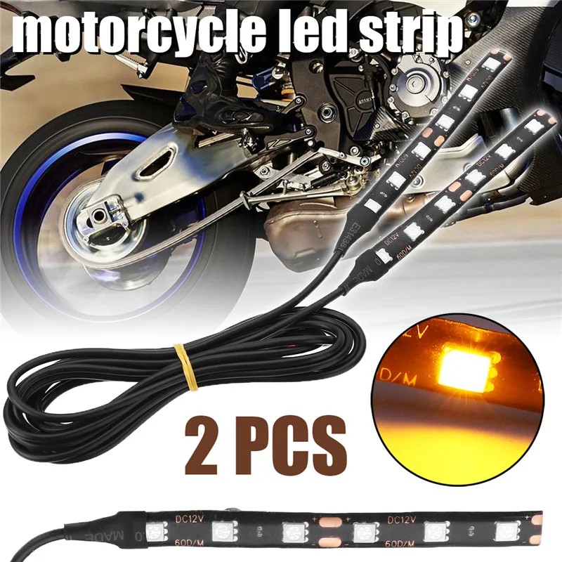 

Mayitr 2pcs 12V Universal 6LED Motorcycle Turn Signal Indicator Light Strip Bar Amber Decorative Car License Plate Light Lamp