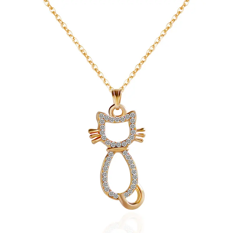 

F&U Gold and Silver Color Cat Shaped Chain Pendant Necklace for Girl's Gift