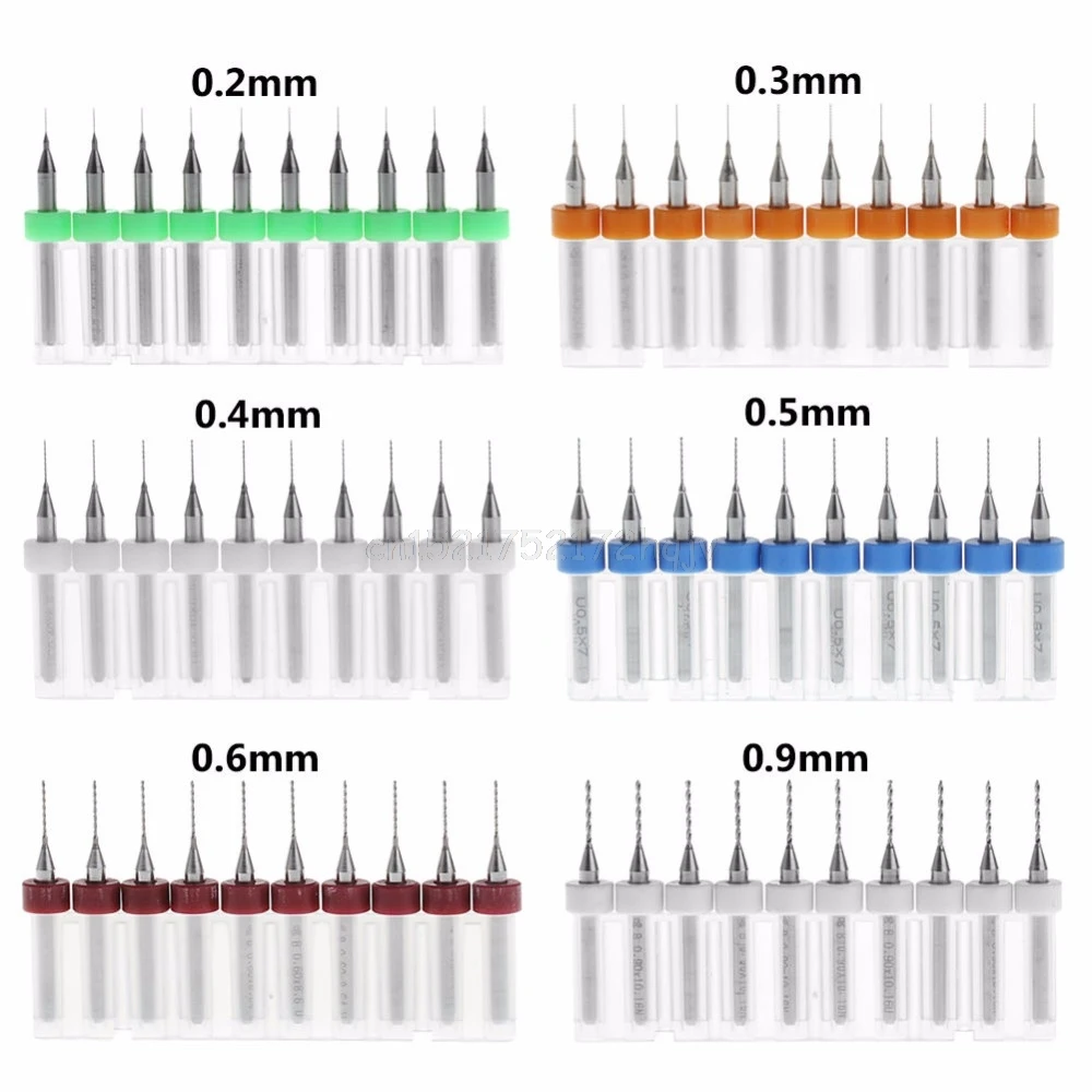 

10Pcs 1/8" Shank Spiral Flute Tungsten Carbide Micro PCB Drill Bit 0.2-0.9mm Tip O08 dropship