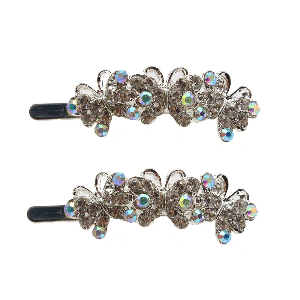 1pc Fashion Bridal clasp Gold Silver Hairpin Crystal Butterfly